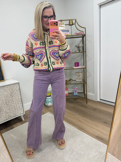 Blueberry Mid Rise Wide Leg Denim Pants