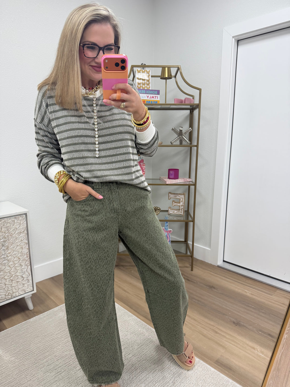 Olive Raised Rib Stripe Long Sleeve