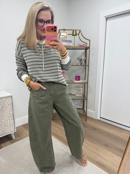 Olive Raised Rib Stripe Long Sleeve