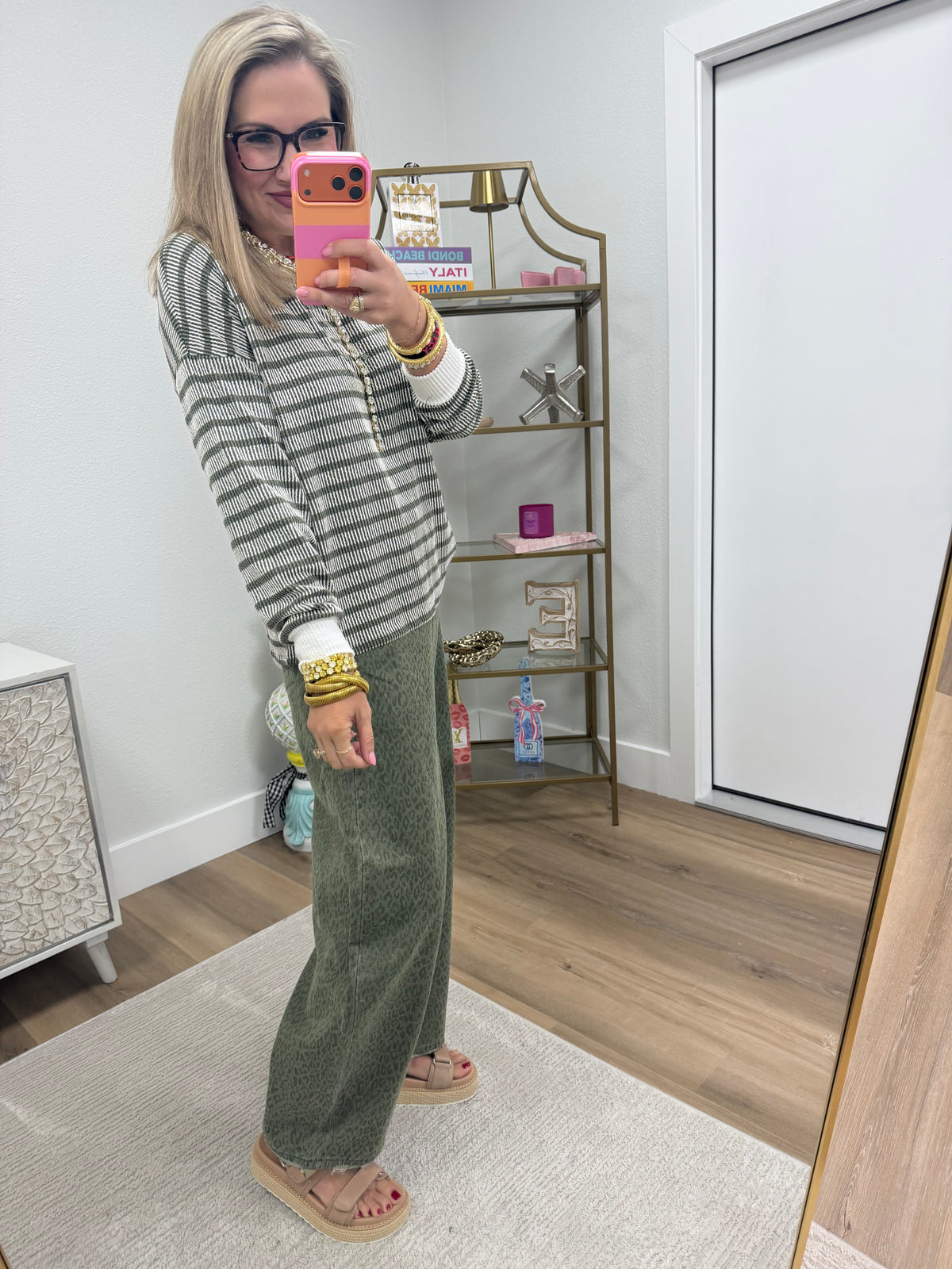 Olive Raised Rib Stripe Long Sleeve