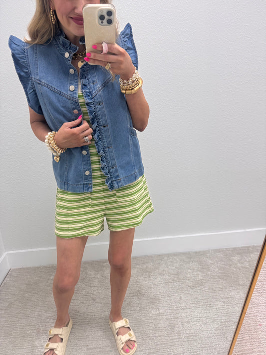 Medium Wash Denim Ruffle Vest