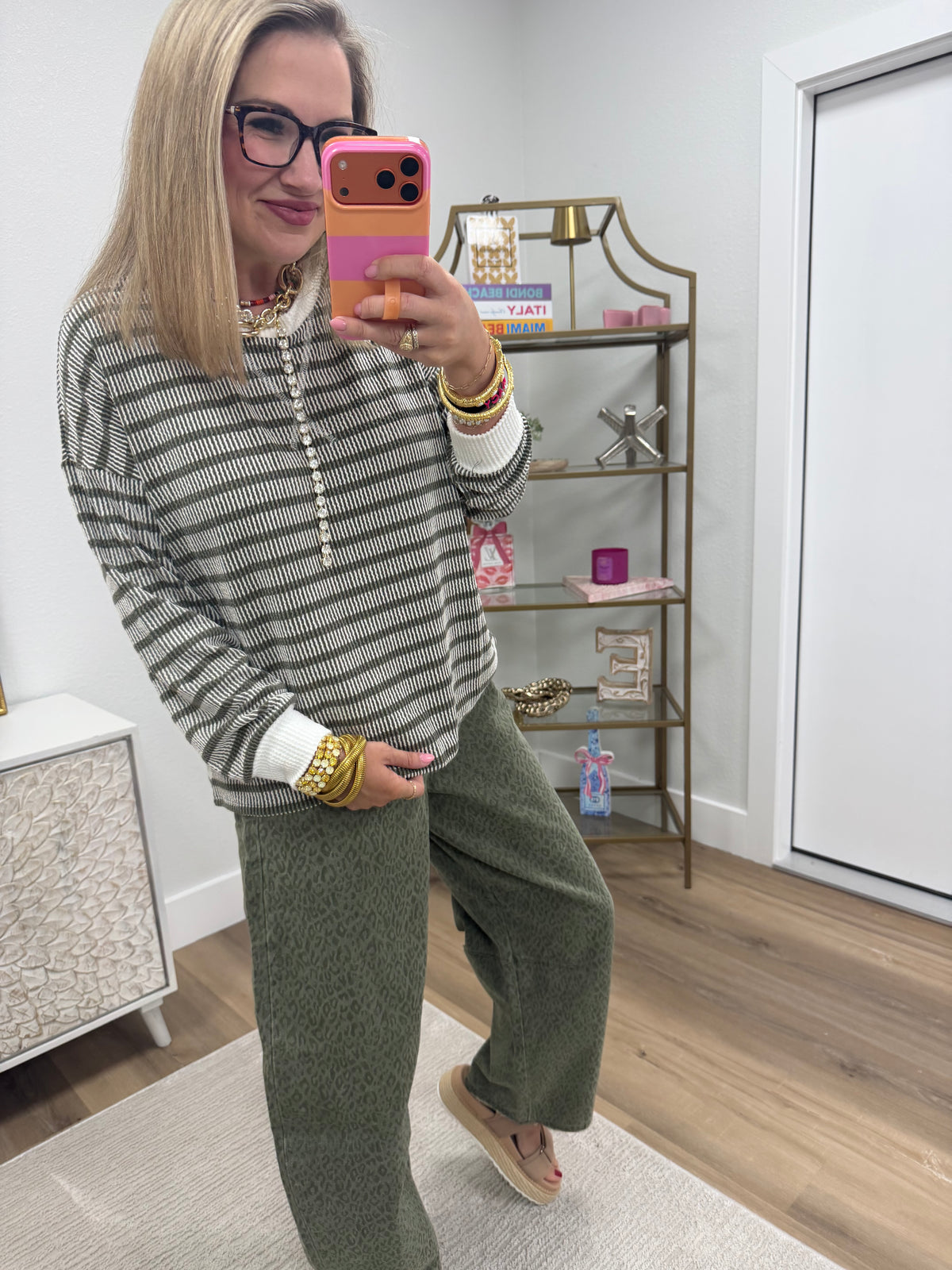 Olive Raised Rib Stripe Long Sleeve