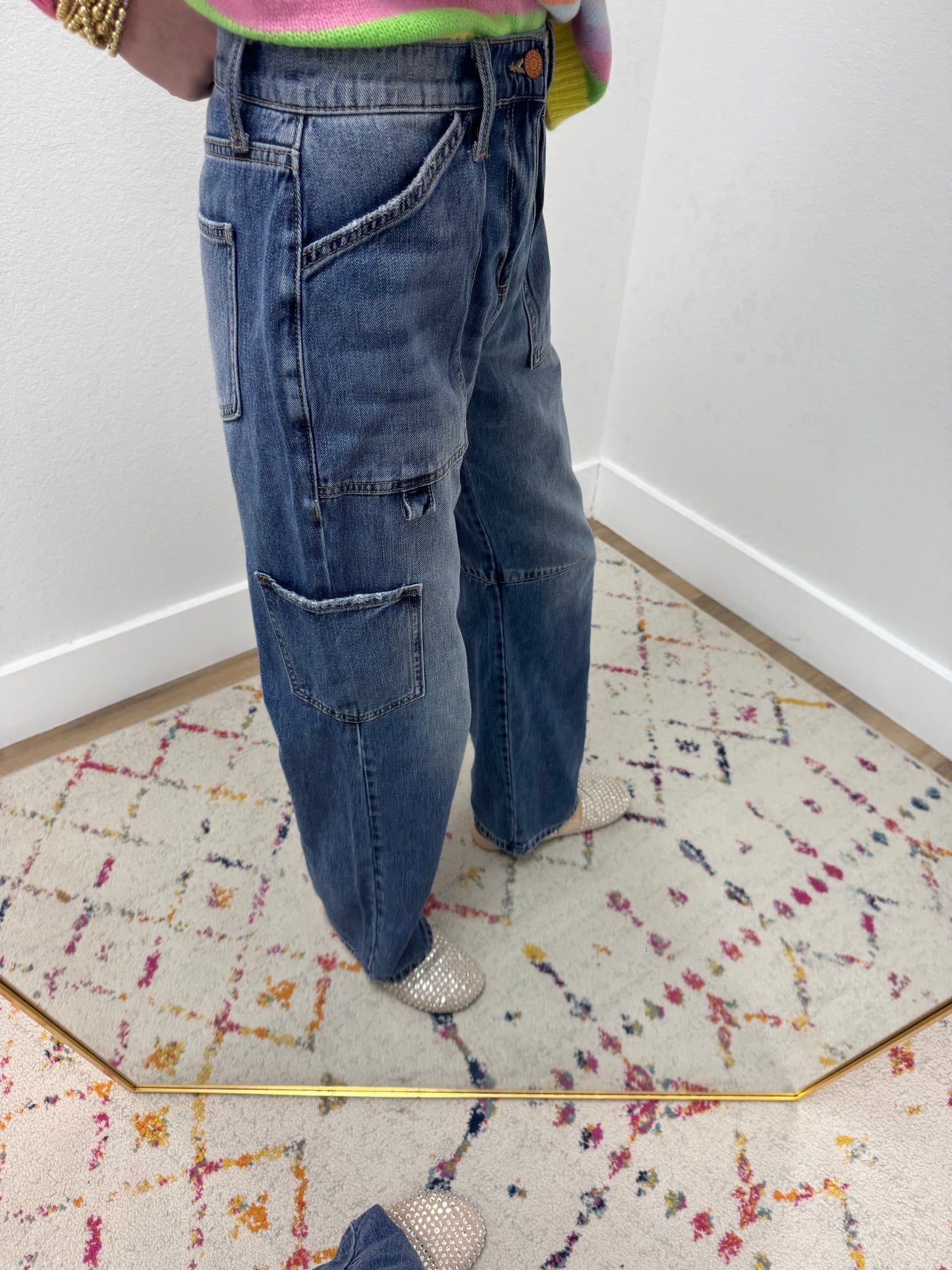 Sneak Peek Medium Wash Utility Straight Leg Jeans FS