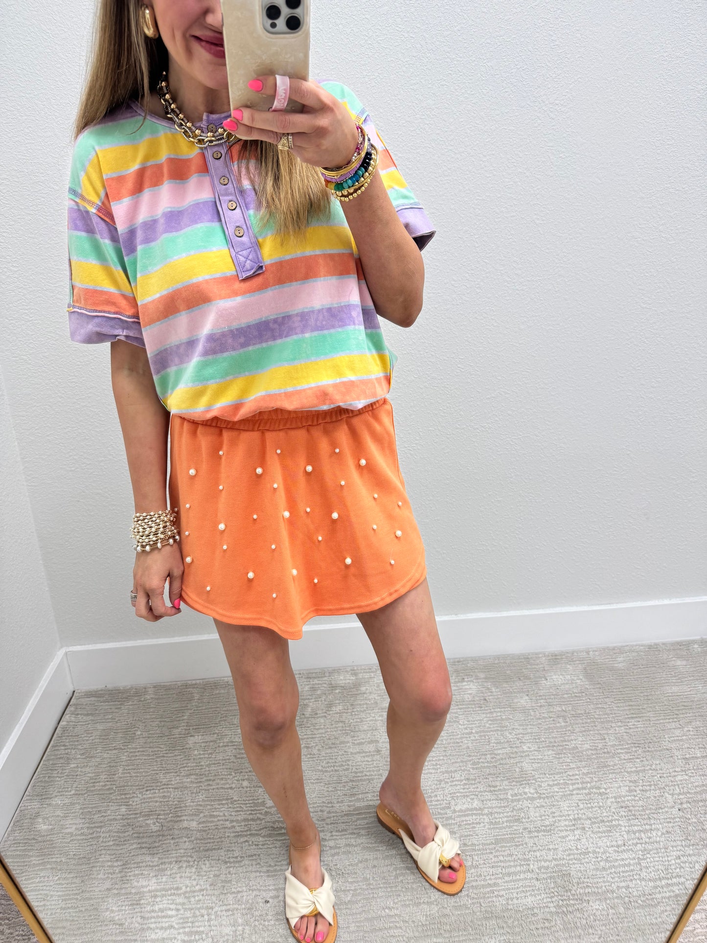 Multi Colored Mineral Wash Striped Cut Edge Shirt