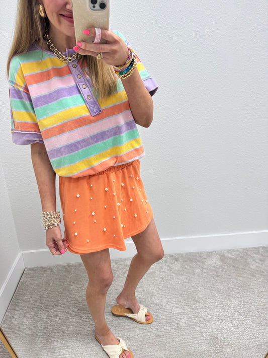 Multi Colored Mineral Wash Striped Cut Edge Shirt