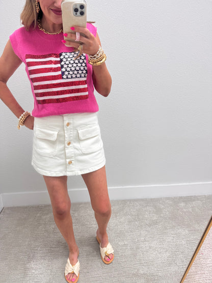 White High Rise Gold Front Button Skort FS