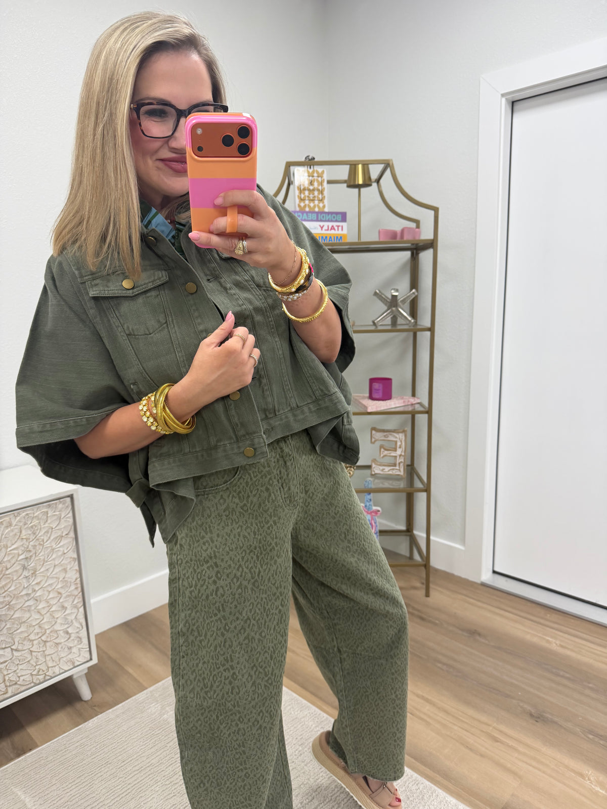 Olive Cape Sleeve Denim Jacket