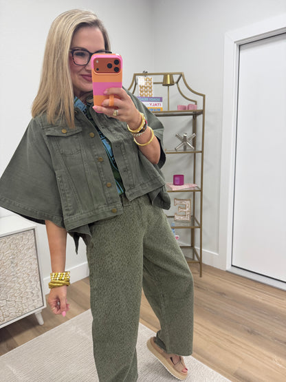 Olive Cape Sleeve Denim Jacket