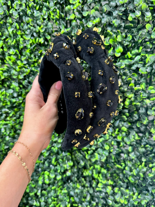 Black Velvet Monochrome Bling Knotted Headband