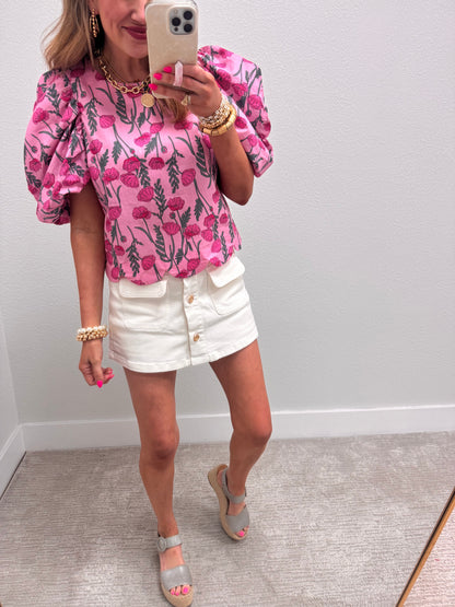 White High Rise Gold Front Button Skort FS