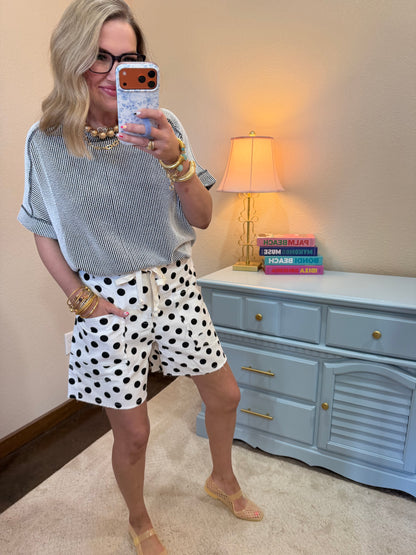 Polka-dot Drawstring Shorts Black & White