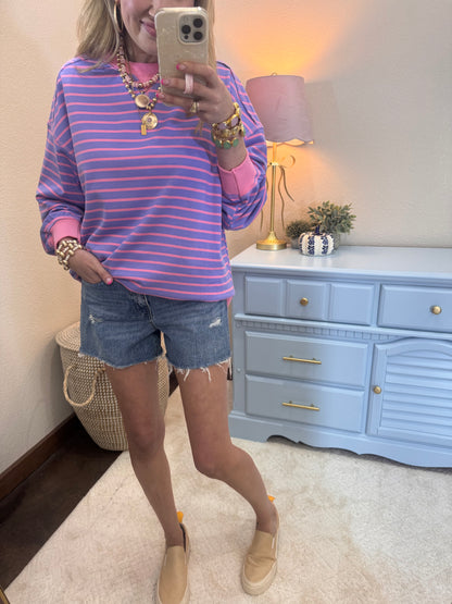 Lavender & Pink Stripe Oversized Pullover