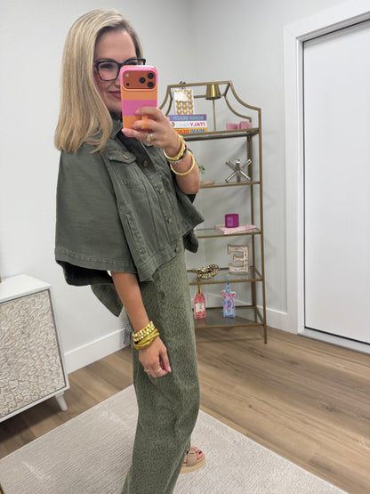 Olive Cape Sleeve Denim Jacket