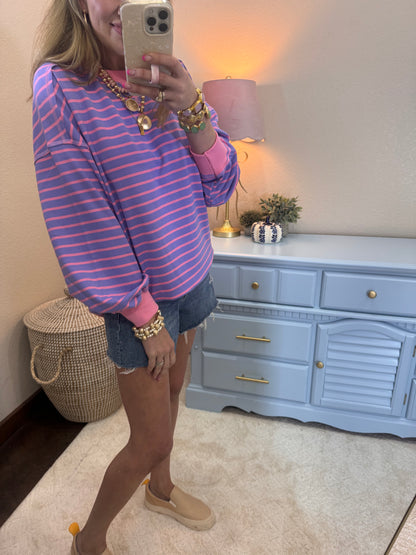 Lavender & Pink Stripe Oversized Pullover