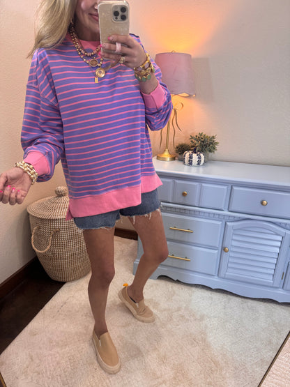 Lavender & Pink Stripe Oversized Pullover