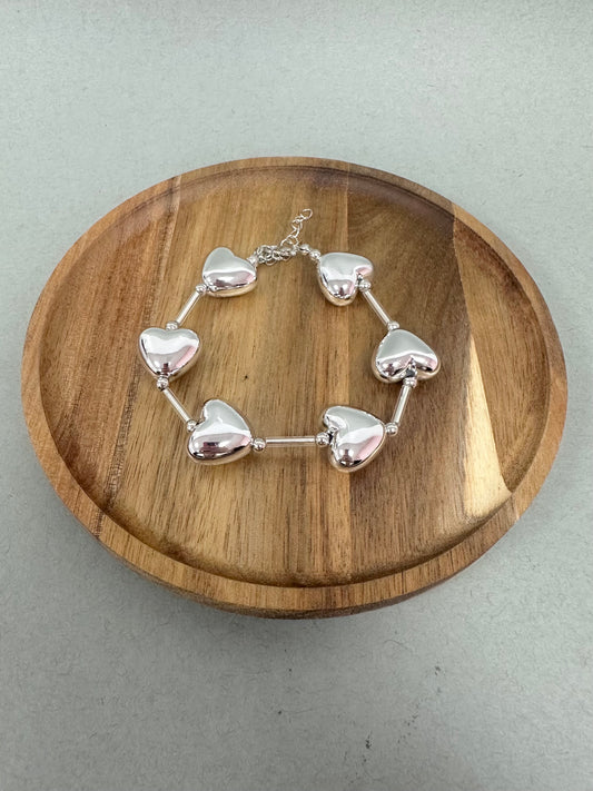 Heart Spaced Clasp Bracelet (silver and gold)