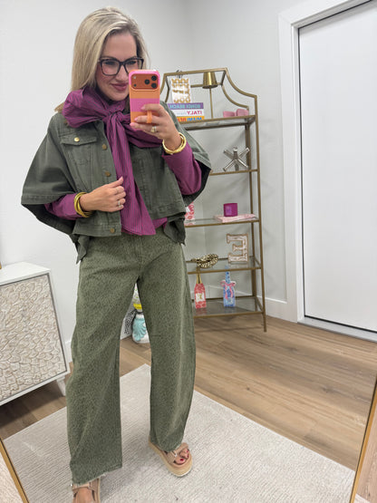 Pink & Green Tie High Neck Stripe Blouse