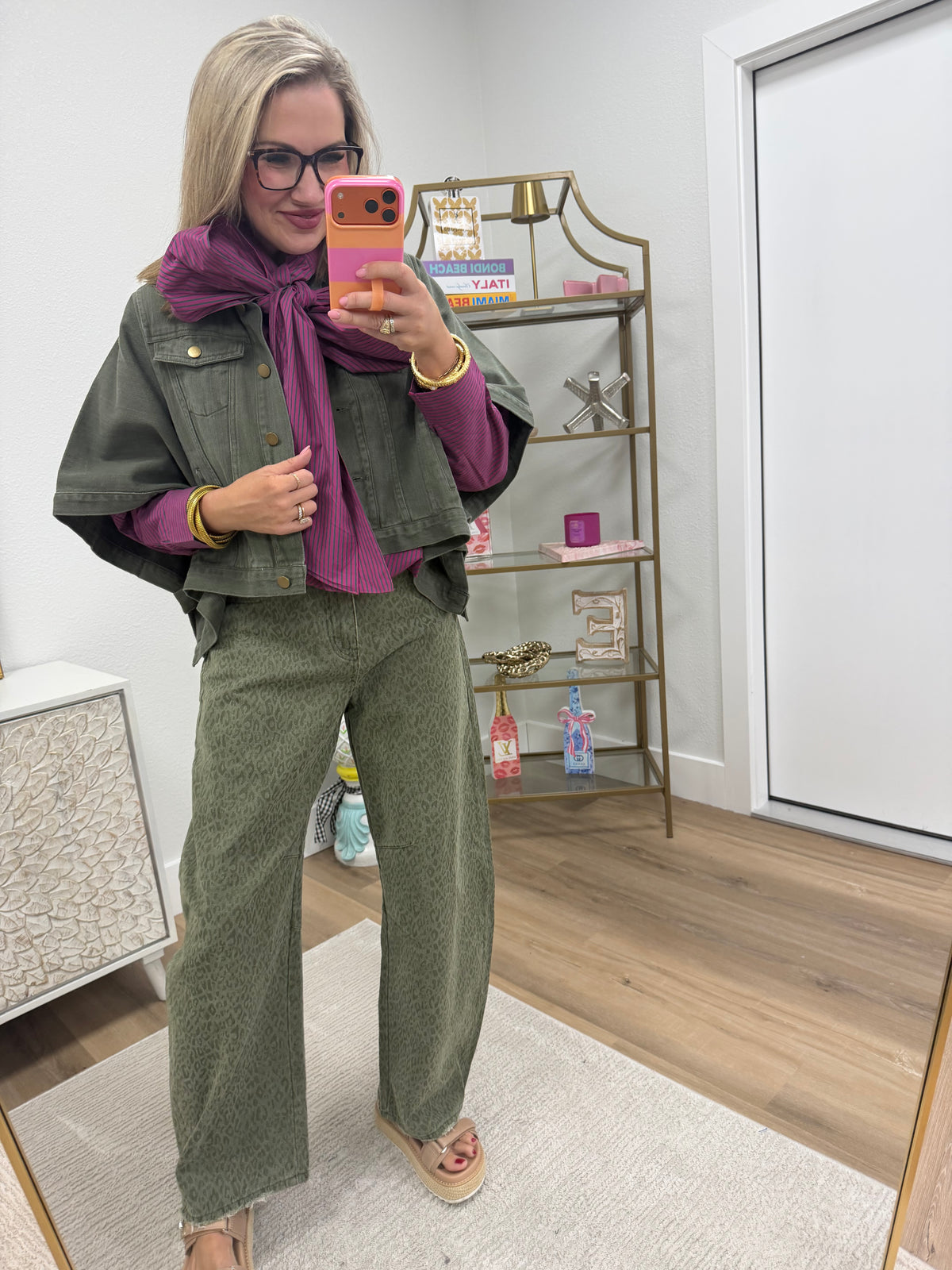 Olive Cape Sleeve Denim Jacket