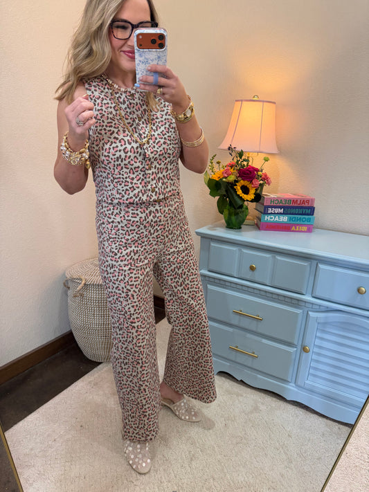 Cheetah Print Vest & Pant Set