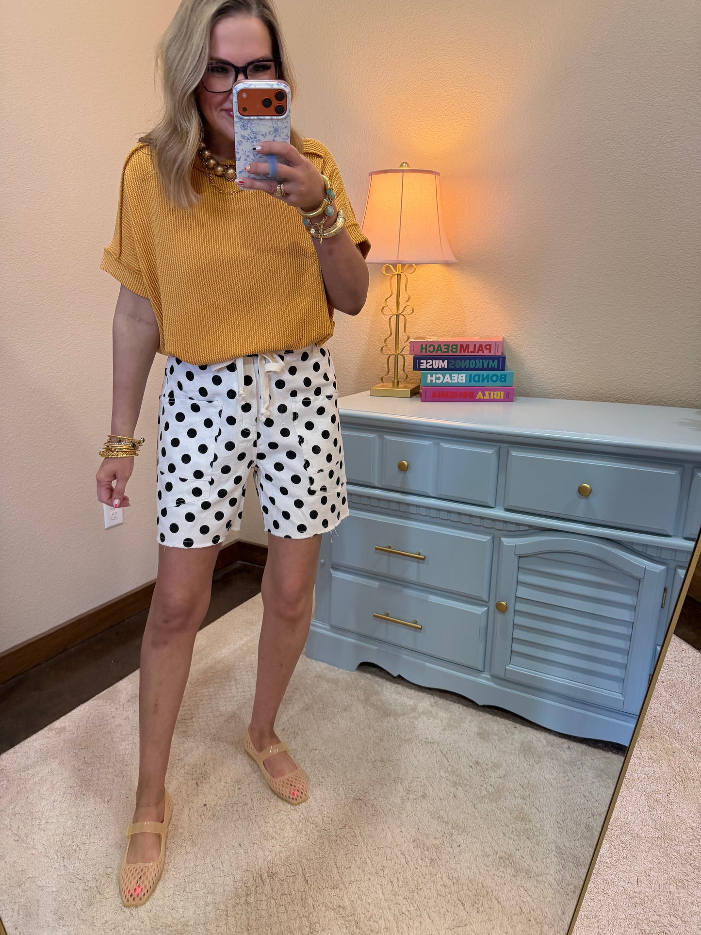 Polka-dot Drawstring Shorts Black & White