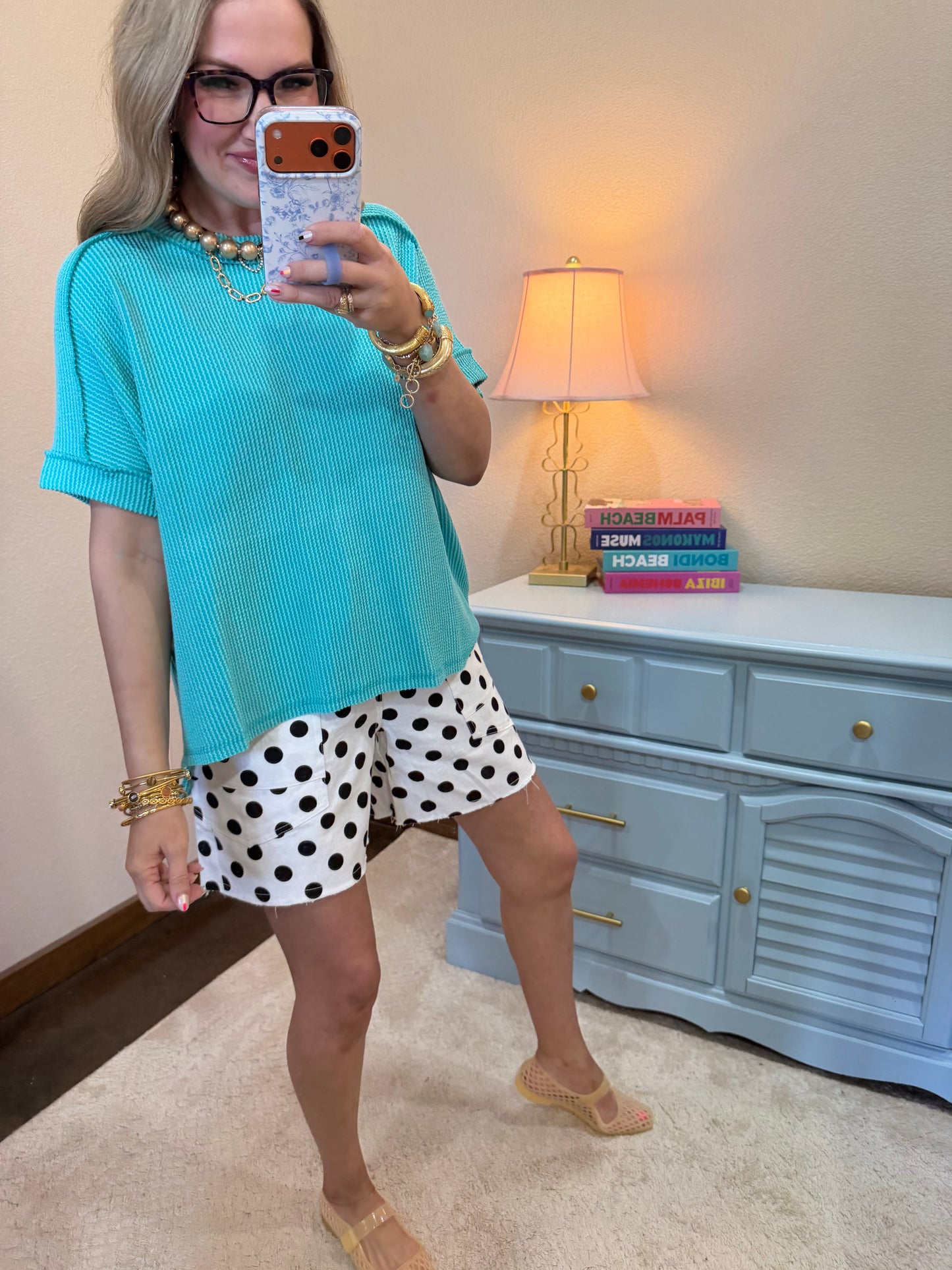 Polka-dot Drawstring Shorts Black & White