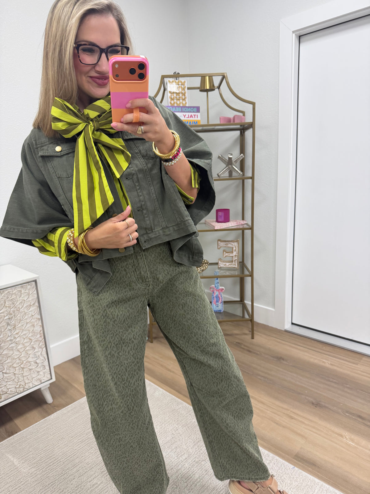 Lime Green Bow Neck Stripe Shirt