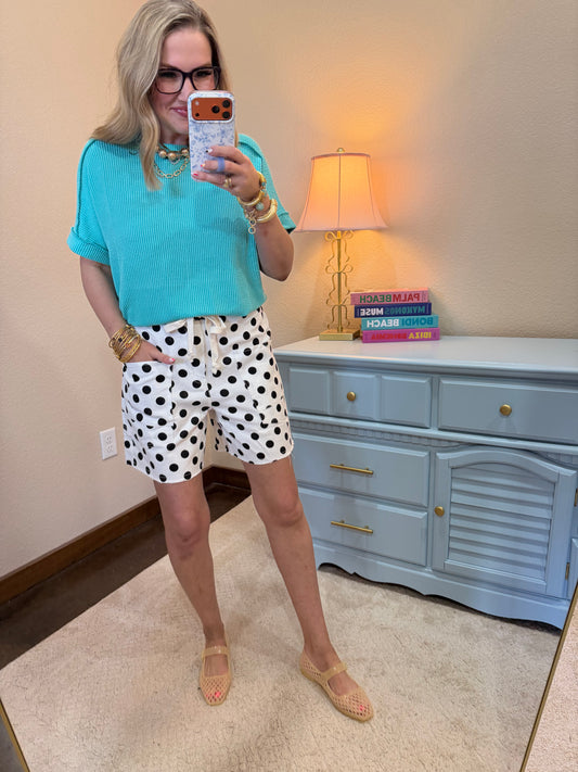 Polka-dot Drawstring Shorts Black & White