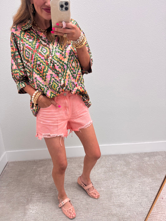 Vervet Salmon High Rise Vintage Frayed Short