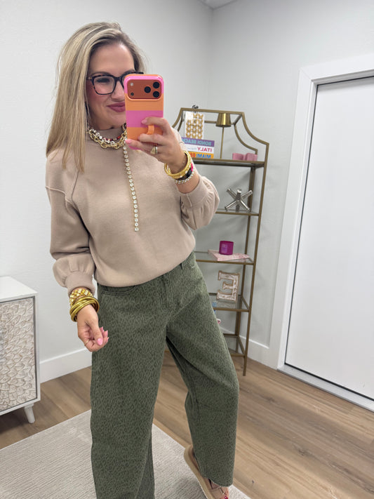 Beige Classic Round Neck Sweater