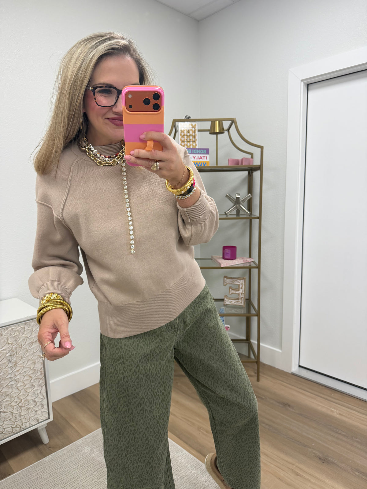 Beige Classic Round Neck Sweater