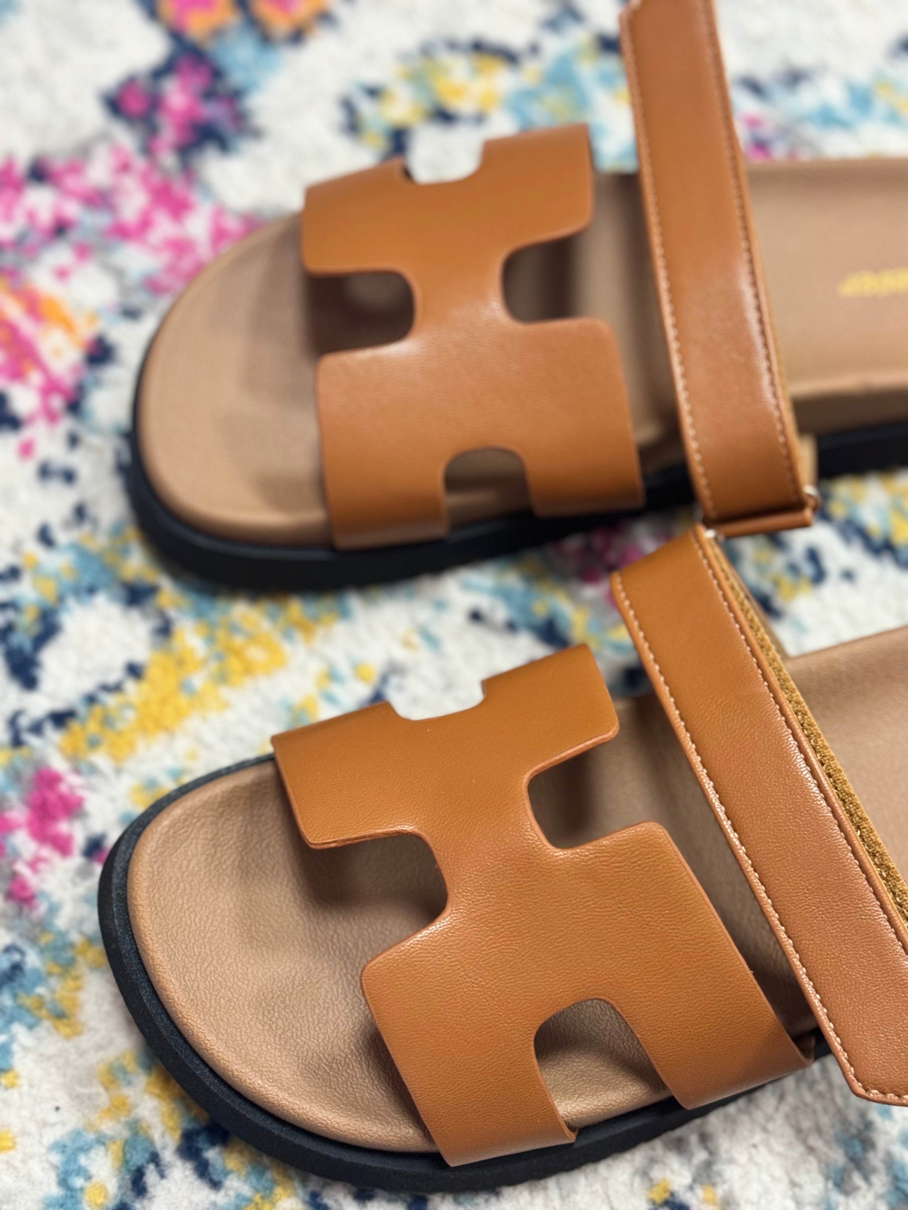 Brown H Style Adjustable Sandals
