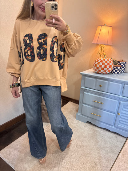 Latte Thanksgiving Floral "Gobble" French Terry Sweat Shirt