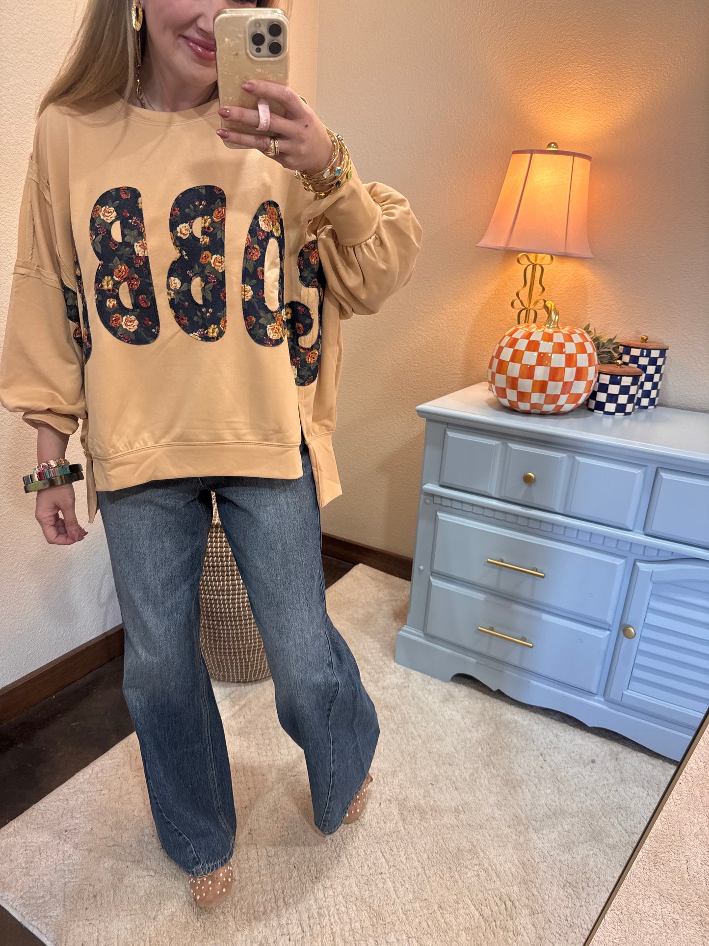 Latte Thanksgiving Floral "Gobble" French Terry Sweat Shirt