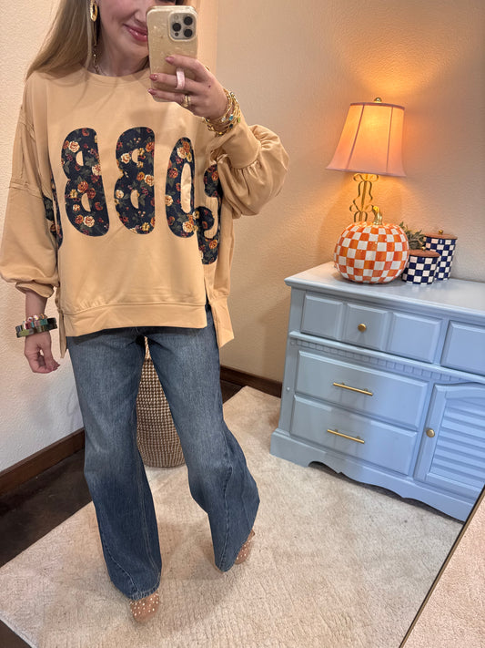 Latte Thanksgiving Floral "Gobble" French Terry Sweat Shirt