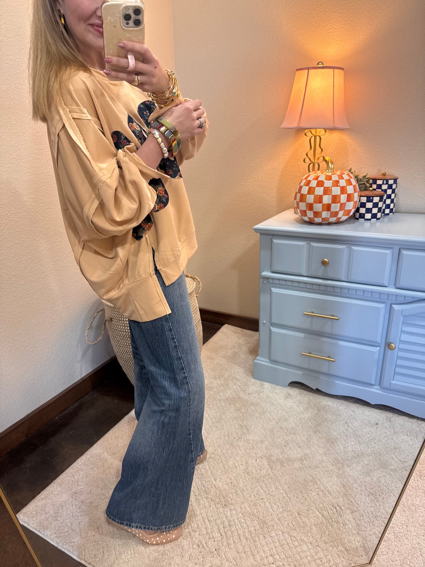 Latte Thanksgiving Floral "Gobble" French Terry Sweat Shirt