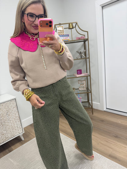Hot Pink Embroidered Peter Pan Collared Top