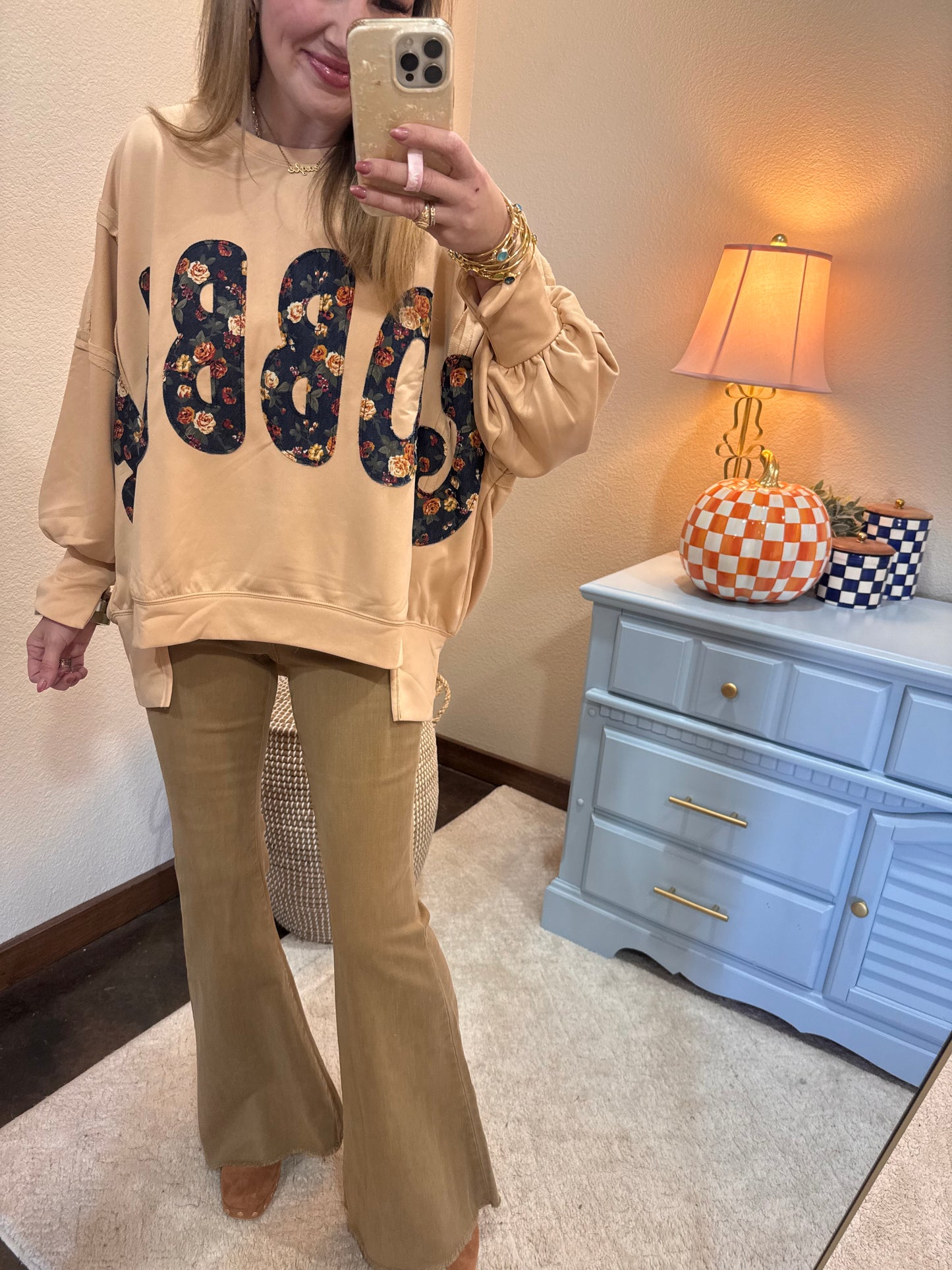 Latte Thanksgiving Floral "Gobble" French Terry Sweat Shirt