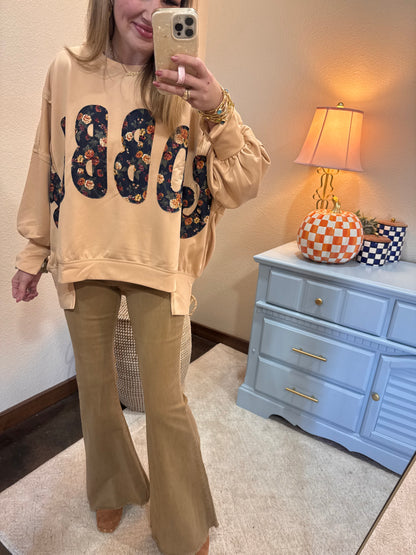 Latte Thanksgiving Floral "Gobble" French Terry Sweat Shirt