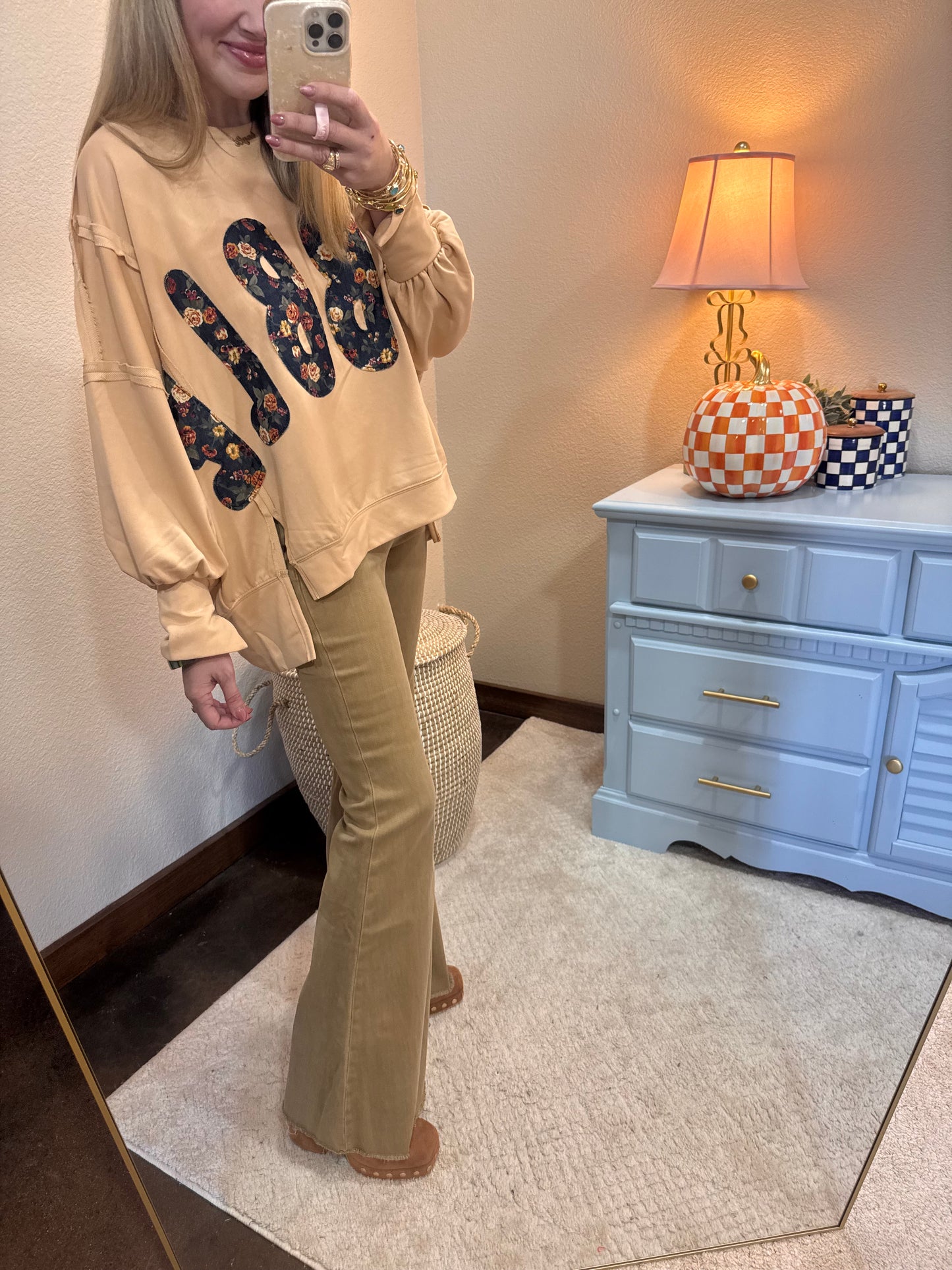 Latte Thanksgiving Floral "Gobble" French Terry Sweat Shirt