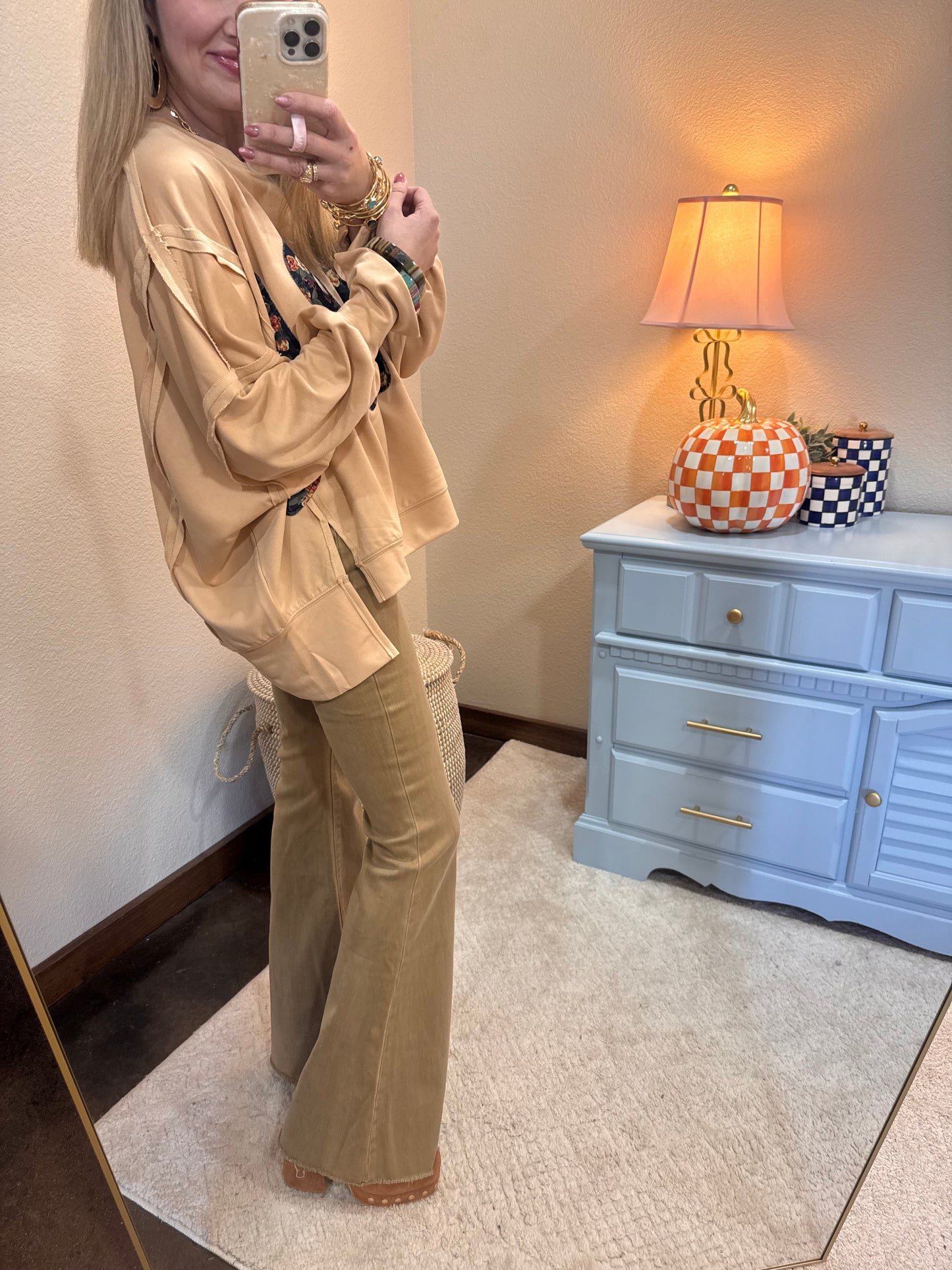 Latte Thanksgiving Floral "Gobble" French Terry Sweat Shirt