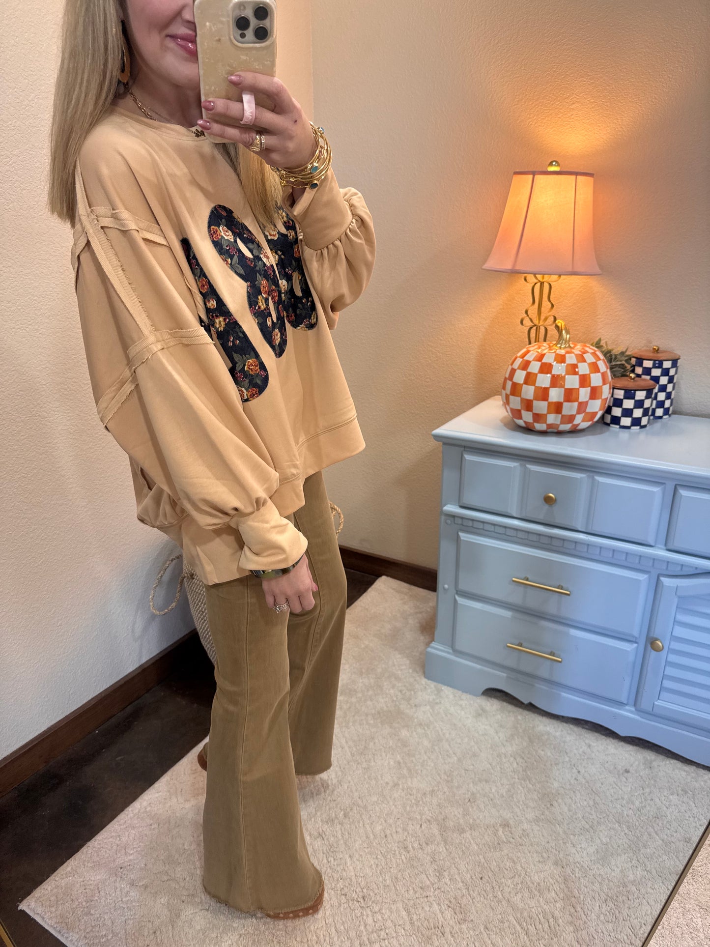 Latte Thanksgiving Floral "Gobble" French Terry Sweat Shirt