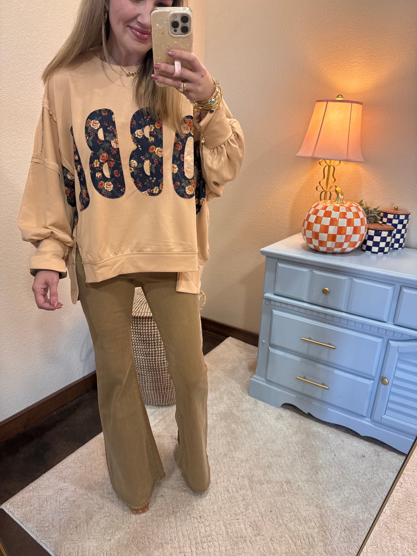 Latte Thanksgiving Floral "Gobble" French Terry Sweat Shirt