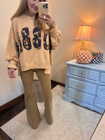 Latte Thanksgiving Floral "Gobble" French Terry Sweat Shirt