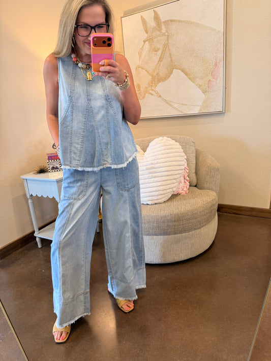 Denim Flare Top & Drawstring Pants Top