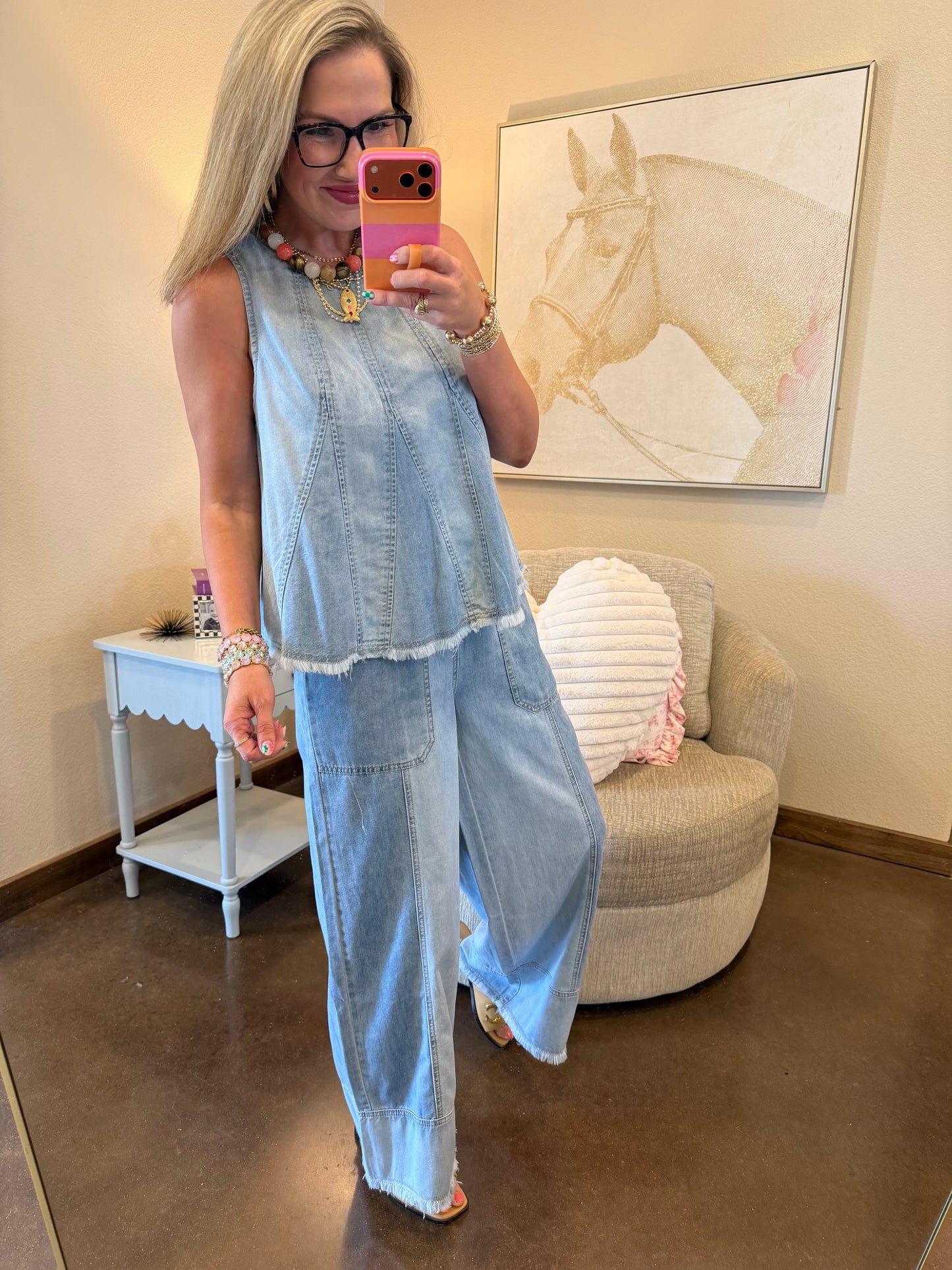 Denim Flare Top & Drawstring Pants Top