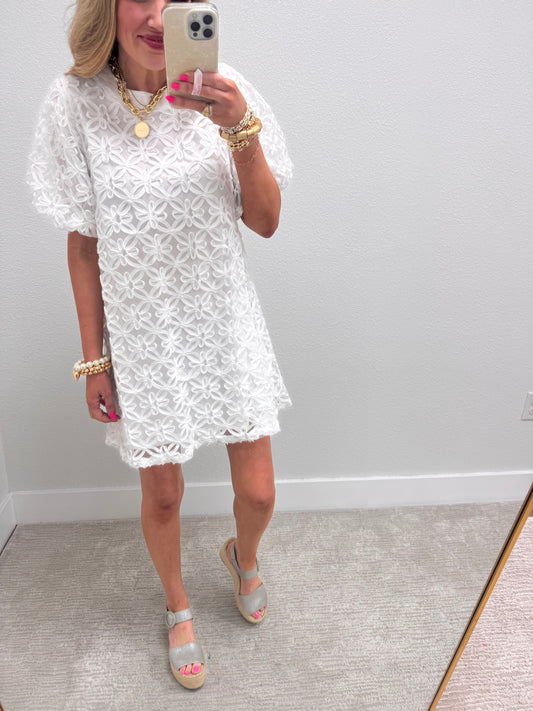 White Floral Textured Dress