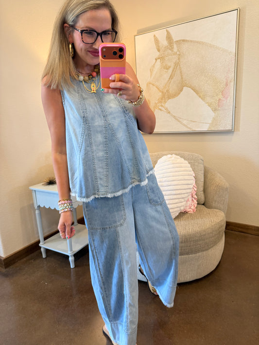 Denim Flare Top & Drawstring Pants Top