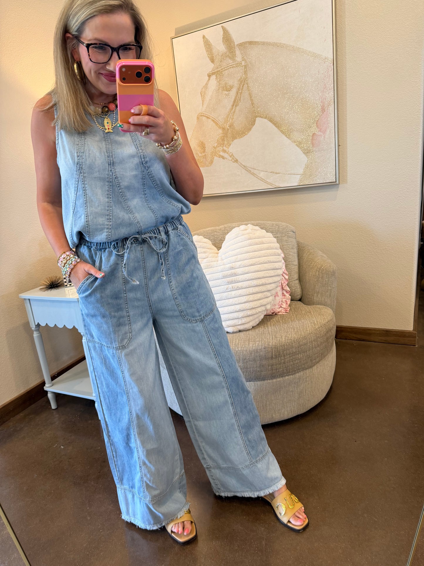 Denim Flare Top & Drawstring Pants Top
