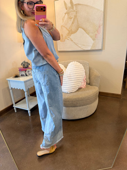 Denim Flare Top & Drawstring Pants Top