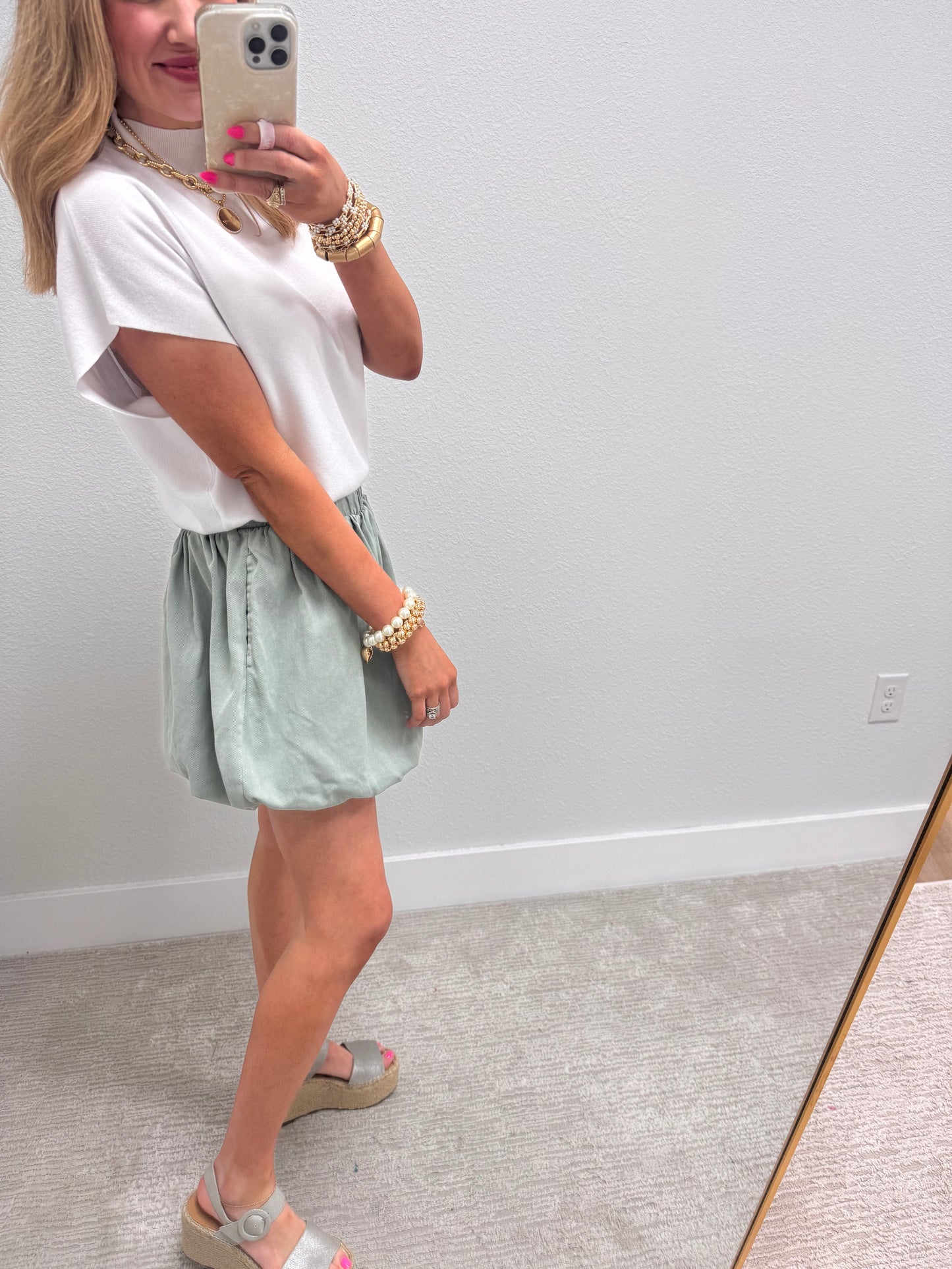 White Round Neck Dolman Sleeve Top FS